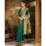 Generic Women's Silk Blend Woven Saree With Unstitched Blouse 5.5Mtr (Green) - Image 2
