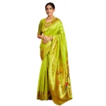 Lime Green Silk Blend Woven Saree