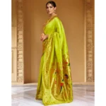 Generic Women's Silk Blend Woven Saree With Unstitched Blouse 5.5Mtr (Lime-Green) - Image 4
