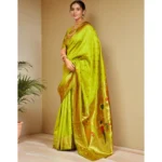 Generic Women's Silk Blend Woven Saree With Unstitched Blouse 5.5Mtr (Lime-Green) - Image 2
