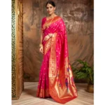 Generic Women's Silk Blend Woven Saree With Unstitched Blouse 5.5Mtr (Pink) - Image 3