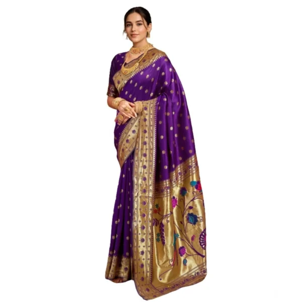 Purple Silk Blend Woven Saree