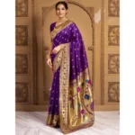 Generic Women's Silk Blend Woven Saree With Unstitched Blouse 5.5Mtr (Purple) - Image 2