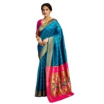 Aqua Silk Blend Zari Woven Saree