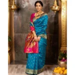 Generic Women's Silk Blend Zari Woven Saree With Unstitched Blouse 5.5Mtr (Aqua) - Image 2