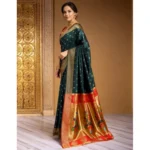Generic Women's Silk Blend Zari Woven Saree With Unstitched Blouse 5.5Mtr (Dark-Green) - Image 4