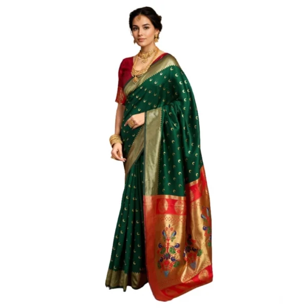 Green Silk Blend Zari Woven Saree for Women