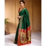 Generic Women's Silk Blend Zari Woven Saree With Unstitched Blouse 5.5Mtr (Green) - Image 4