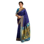 Navy Blue Silk Blend Zari Woven Saree for Women