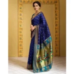 buy navy blue silk blend saree