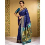 buy navy blue silk blend saree