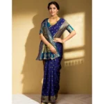 buy navy blue silk blend saree
