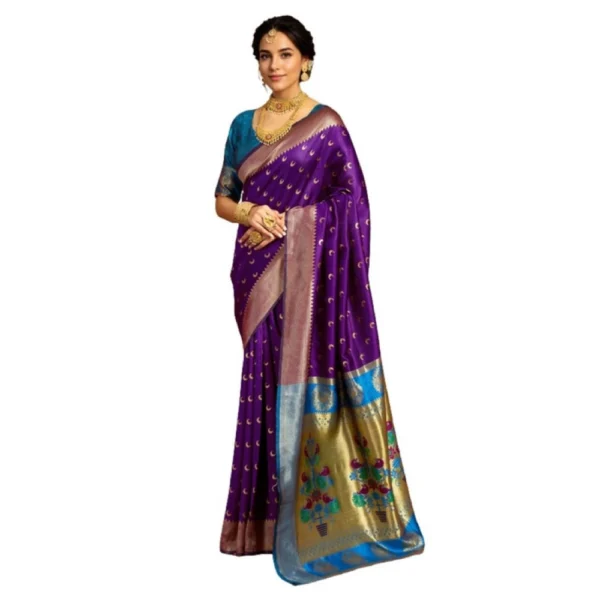 Purple Silk Blend Zari Woven Saree for Women