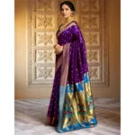 Generic Women's Silk Blend Zari Woven Saree With Unstitched Blouse 5.5Mtr (Purple) - Image 2