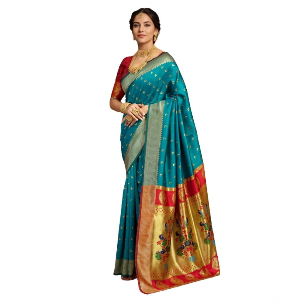Rama Silk Blend Zari Woven Saree for Women