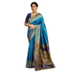 Aqua Silk Blend Zari Weaving Saree for Women