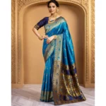 Generic Women's Silk Blend Zari Weaving Saree With Unstitched Blouse 5.5Mtr (Aqua) - Image 3