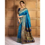 Generic Women's Silk Blend Zari Weaving Saree With Unstitched Blouse 5.5Mtr (Aqua) - Image 2