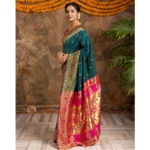 Generic Women's Silk Blend Zari Weaving Saree With Unstitched Blouse 5.5Mtr (Dark-Green) - Image 4