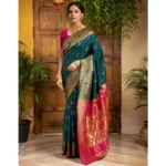 Generic Women's Silk Blend Zari Weaving Saree With Unstitched Blouse 5.5Mtr (Dark-Green) - Image 3