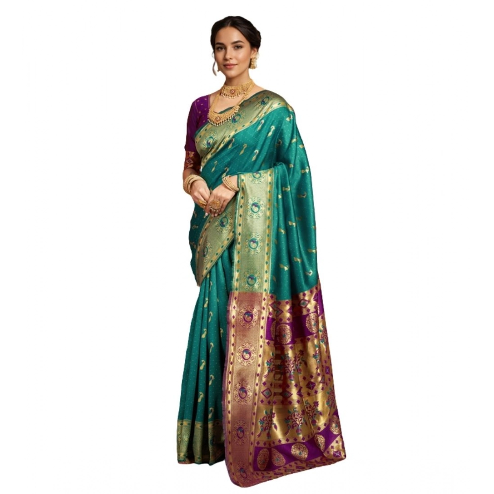 Green Silk Blend Zari Weaving Saree for Women