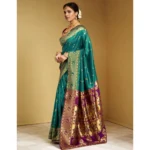Generic Women's Silk Blend Zari Weaving Saree With Unstitched Blouse 5.5Mtr (Green) - Image 4