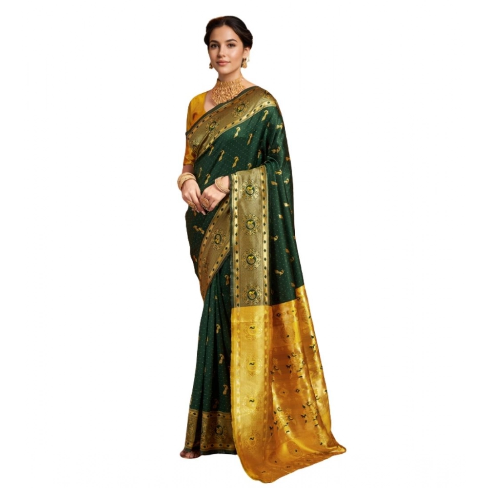 Green Silk Blend Zari Weaving Saree for Women
