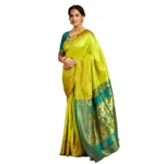 Lime Green Silk Blend Zari Weaving Saree for Women