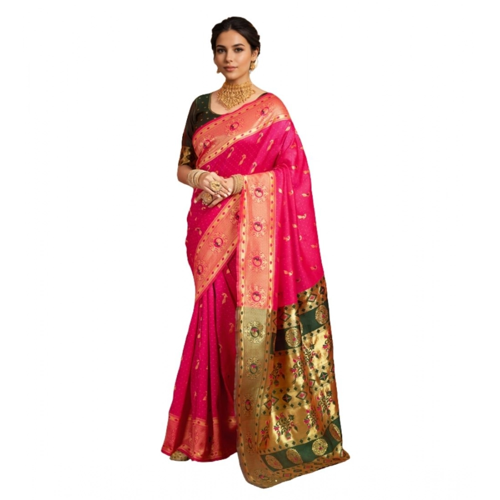 Pink Silk Blend Zari Weaving Saree for Women