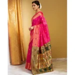 Generic Women's Silk Blend Zari Weaving Saree With Unstitched Blouse 5.5Mtr (Pink) - Image 4