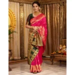 Generic Women's Silk Blend Zari Weaving Saree With Unstitched Blouse 5.5Mtr (Pink) - Image 2