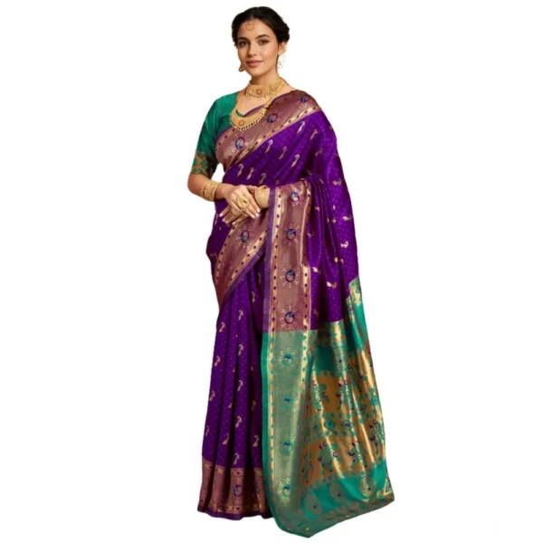 Purple Silk Blend Zari Weaving Saree for Women