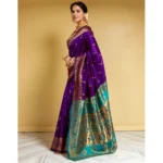 Generic Women's Silk Blend Zari Weaving Saree With Unstitched Blouse 5.5Mtr (Purple) - Image 4