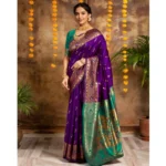 Generic Women's Silk Blend Zari Weaving Saree With Unstitched Blouse 5.5Mtr (Purple) - Image 3