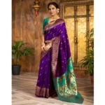 Generic Women's Silk Blend Zari Weaving Saree With Unstitched Blouse 5.5Mtr (Purple) - Image 2