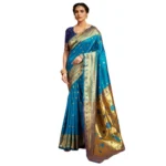 Aqua Silk Blend Zari Weaving Saree for Women