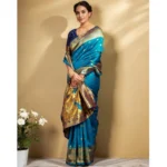 Generic Women's Silk Blend Zari Weaving Saree With Unstitched Blouse 5.5Mtr (Aqua) - Image 2