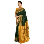 Green Silk Blend Zari Weaving Saree for Women