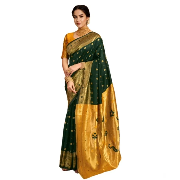 Green Silk Blend Zari Weaving Saree for Women