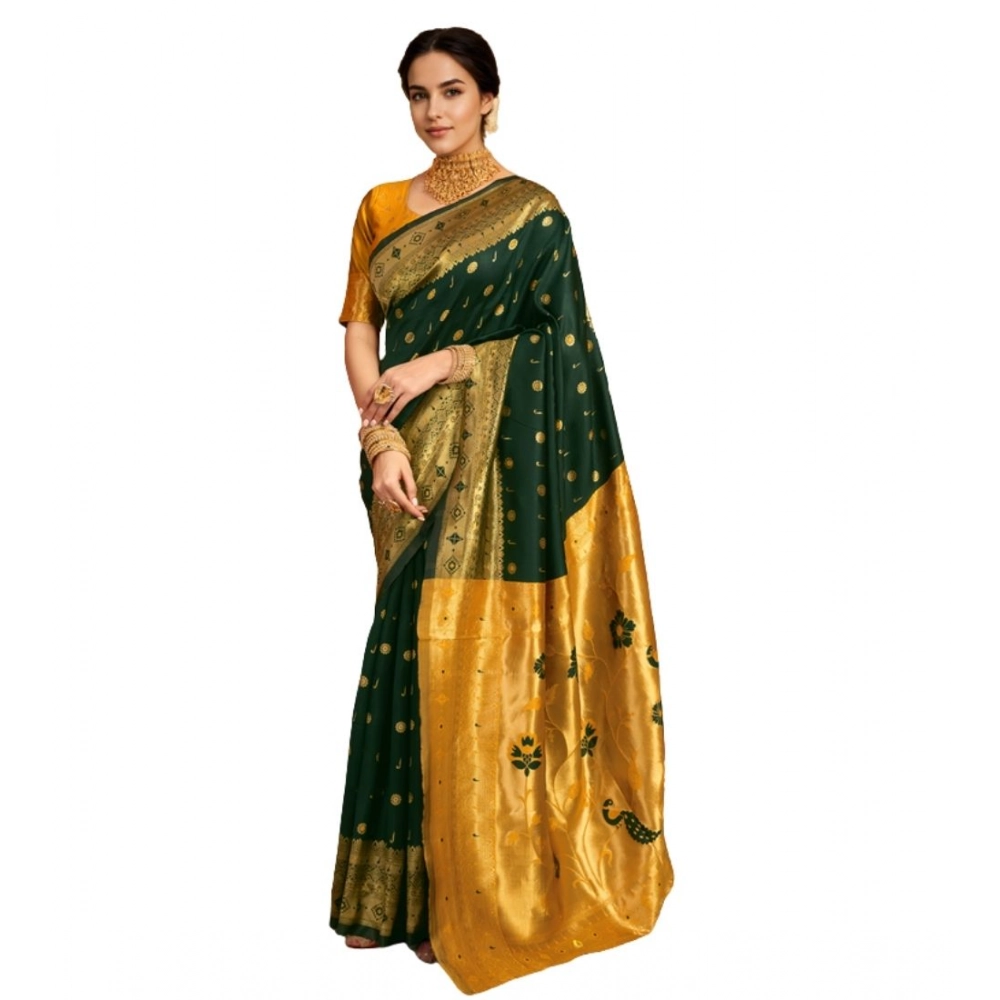 Green Silk Blend Zari Weaving Saree for Women