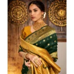 Generic Women's Silk Blend Zari Weaving Saree With Unstitched Blouse 5.5Mtr (Green) - Image 2