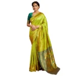Lime Green Silk Blend Zari Weaving Saree for Women