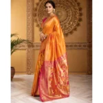 Generic Women's Silk Blend Zari Weaving Saree With Unstitched Blouse 5.5Mtr (Orange) - Image 4