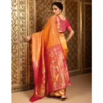 Generic Women's Silk Blend Zari Weaving Saree With Unstitched Blouse 5.5Mtr (Orange) - Image 2