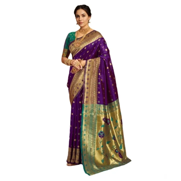 Purple Silk Blend Zari Weaving Saree for Women