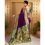 Generic Women's Silk Blend Zari Weaving Saree With Unstitched Blouse 5.5Mtr (Purple) - Image 2