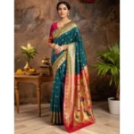 Generic Women's Silk Blend Zari Weaving Saree With Unstitched Blouse 5.5Mtr (Rama) - Image 3