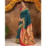 Generic Women's Silk Blend Zari Weaving Saree With Unstitched Blouse 5.5Mtr (Rama) - Image 2