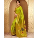 Generic Women's Silk Blend Zari Weaving Saree With Unstitched Blouse 5.5Mtr (Lime-Green) - Image 2