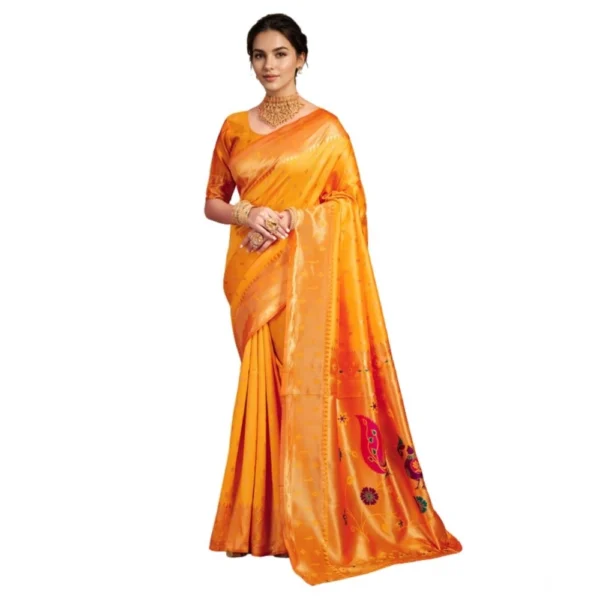 Mustard Silk Blend Zari Weaving Saree with Unstitched Blouse